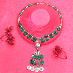 925 Sterling Silver Necklace with 296Ct Certified Natural Green Onyx–26 Gemstone