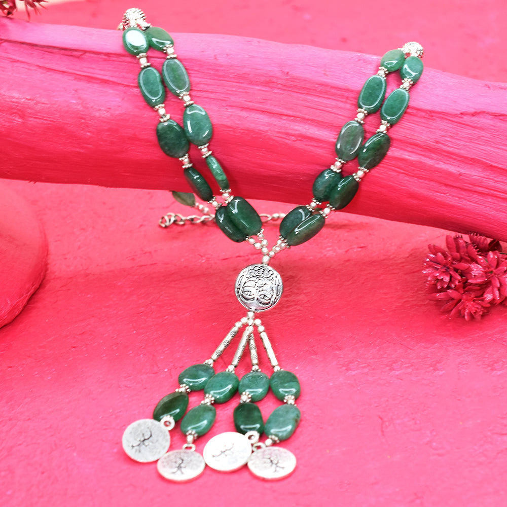 925 Sterling Silver Necklace with 296Ct Certified Natural Green Onyx–26 Gemstone