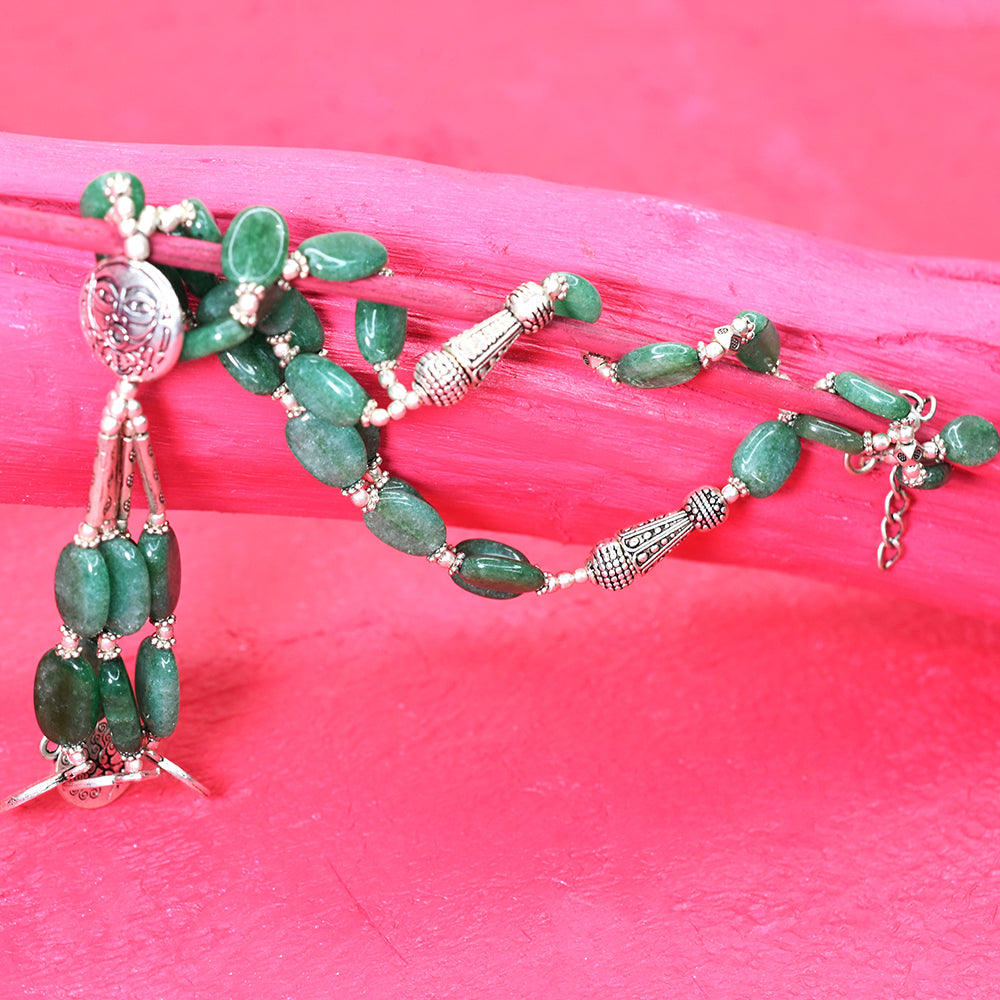 925 Sterling Silver Necklace with 296Ct Certified Natural Green Onyx–26 Gemstone