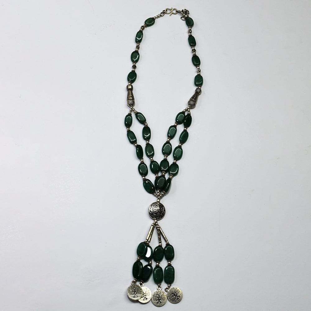 925 Sterling Silver Necklace with 296Ct Certified Natural Green Onyx–26 Gemstone
