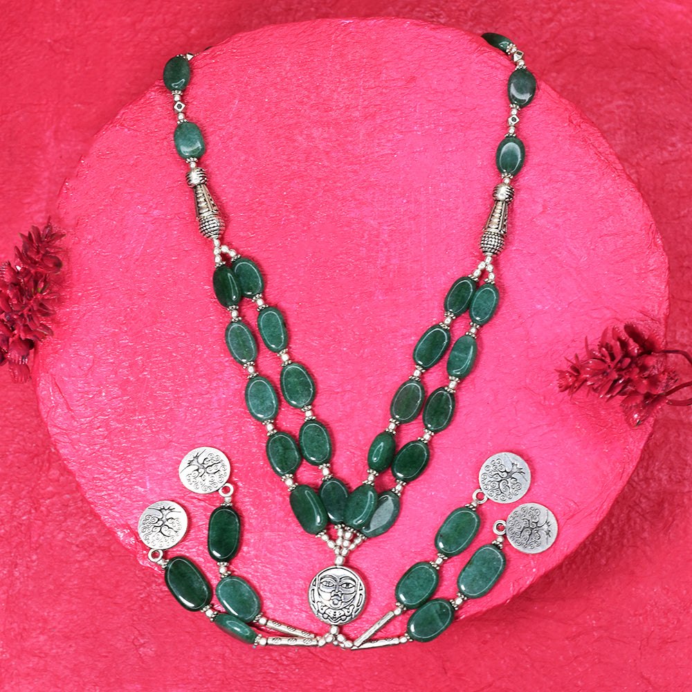925 Sterling Silver Necklace with 296Ct Certified Natural Green Onyx–26 Gemstone