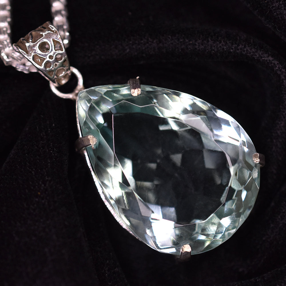 112.15 Ct CERTIFIED Sapphire 925 Sterling Silver Bluish Green Pear Cut Pendant