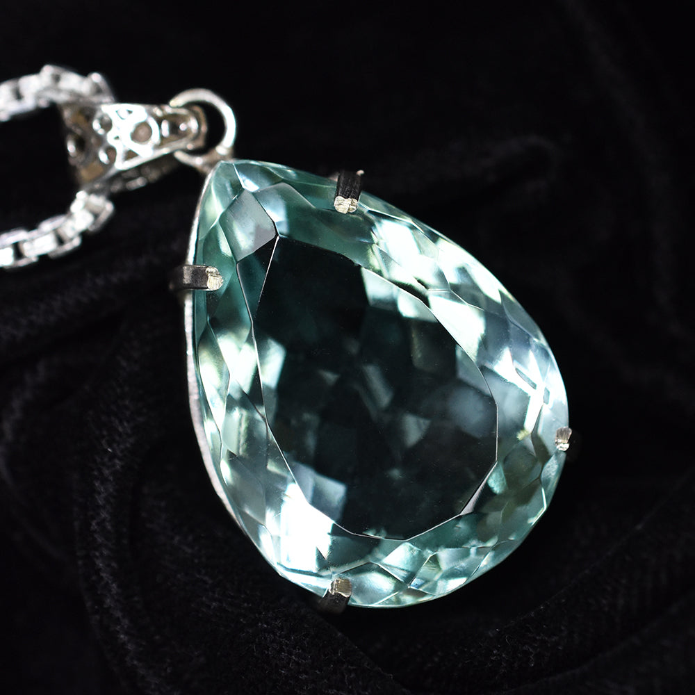 112.15 Ct CERTIFIED Sapphire 925 Sterling Silver Bluish Green Pear Cut Pendant