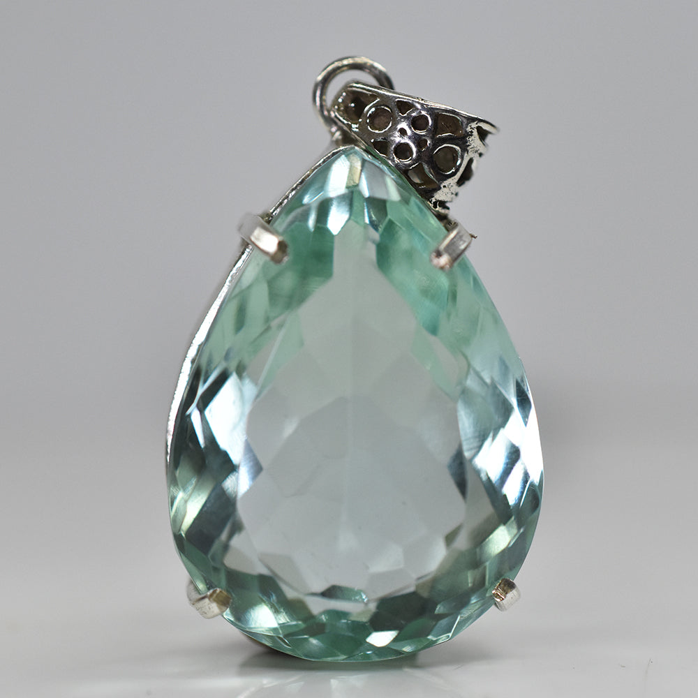 112.15 Ct CERTIFIED Sapphire 925 Sterling Silver Bluish Green Pear Cut Pendant