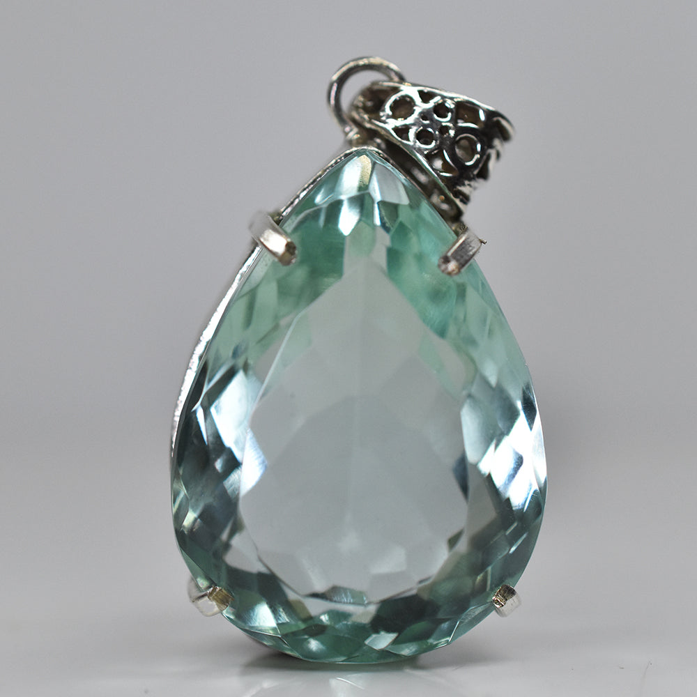 112.15 Ct CERTIFIED Sapphire 925 Sterling Silver Bluish Green Pear Cut Pendant