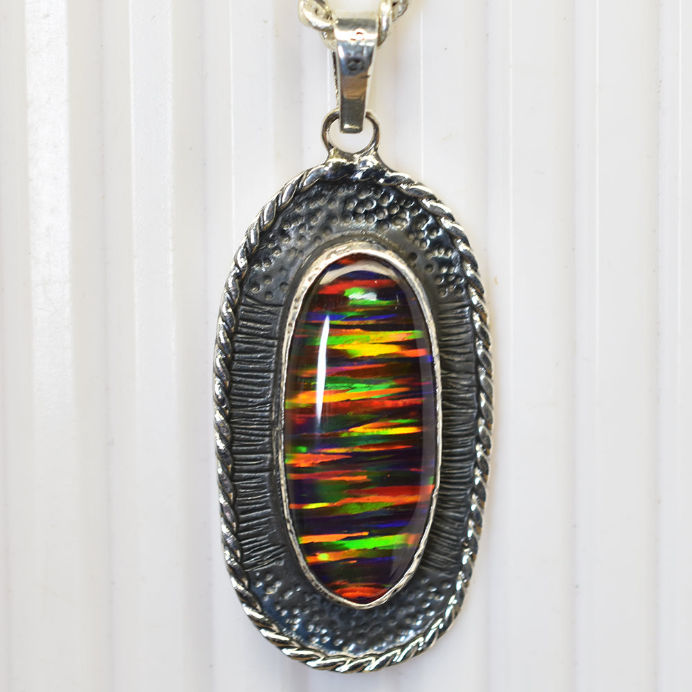 CERTIFIED Natural Fire Opal 43 Ct Multicolor 925 Sterling Silver Gems Pendant