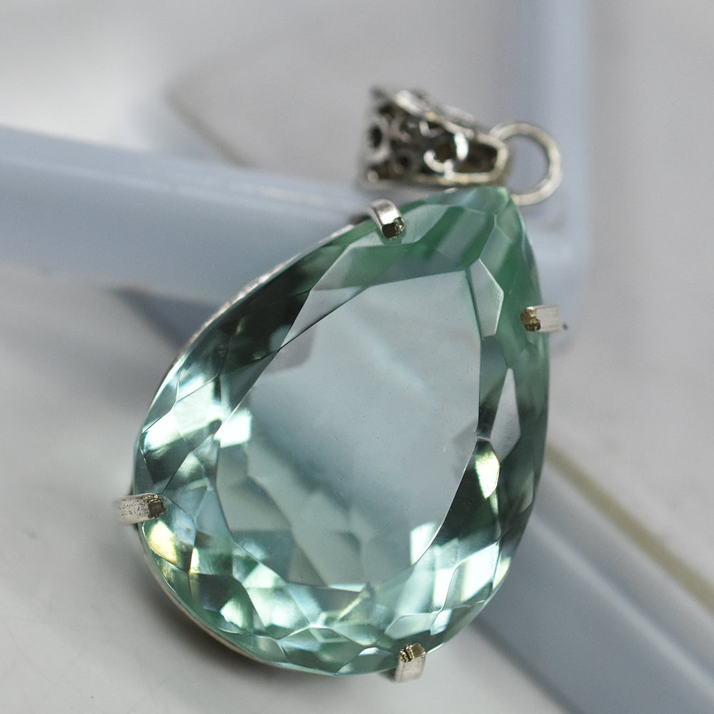 112.15 Ct CERTIFIED Sapphire 925 Sterling Silver Bluish Green Pear Cut Pendant
