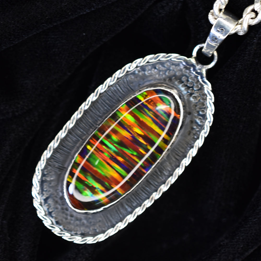 CERTIFIED Natural Fire Opal 43 Ct Multicolor 925 Sterling Silver Gems Pendant