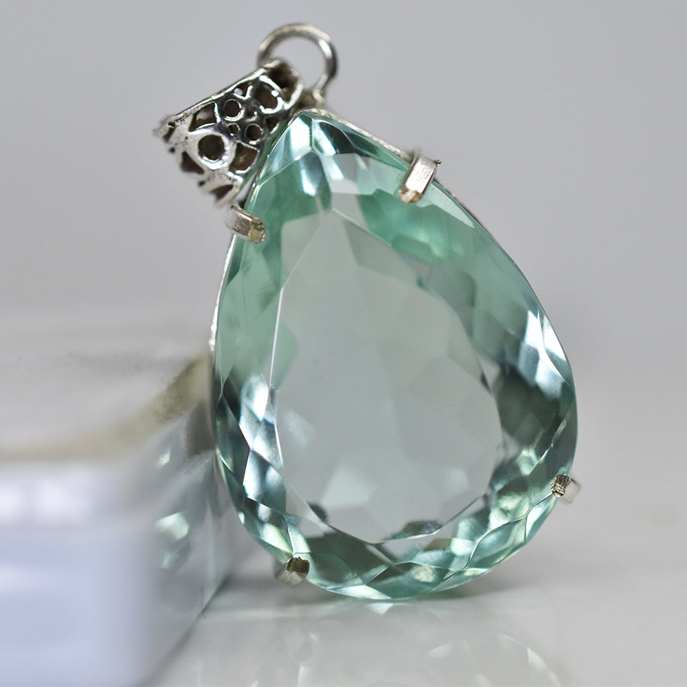 112.15 Ct CERTIFIED Sapphire 925 Sterling Silver Bluish Green Pear Cut Pendant