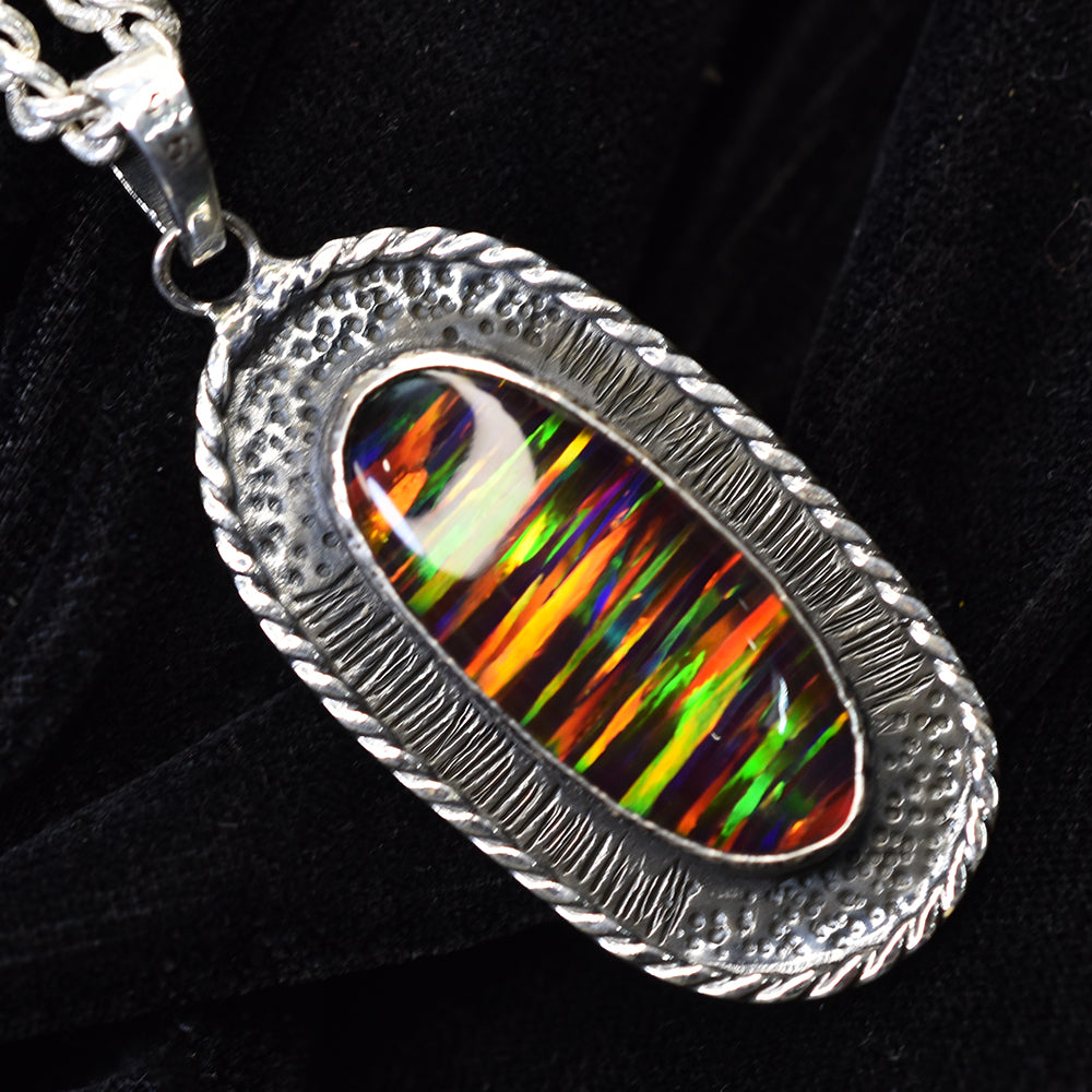 CERTIFIED Natural Fire Opal 43 Ct Multicolor 925 Sterling Silver Gems Pendant