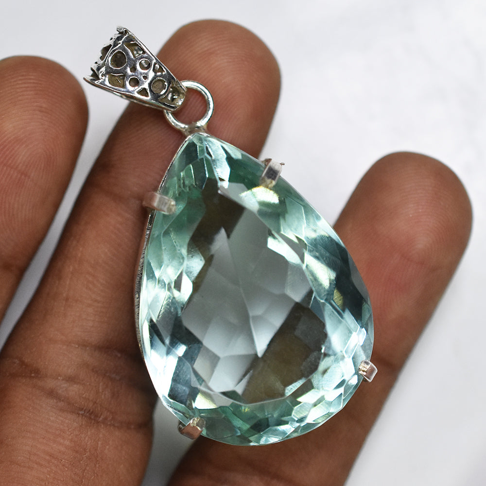 112.15 Ct CERTIFIED Sapphire 925 Sterling Silver Bluish Green Pear Cut Pendant