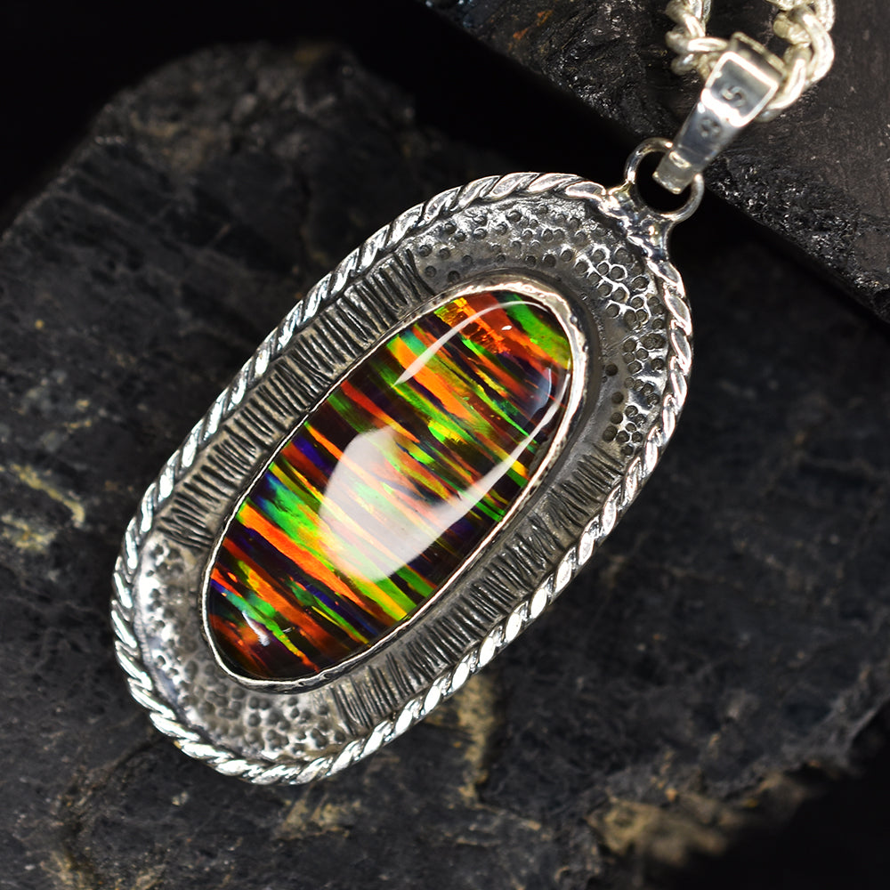 CERTIFIED Natural Fire Opal 43 Ct Multicolor 925 Sterling Silver Gems Pendant