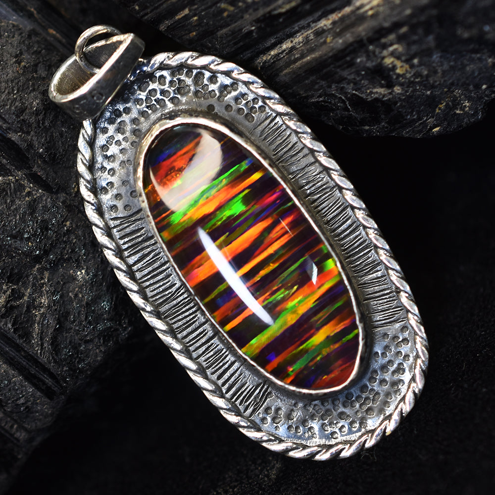 CERTIFIED Natural Fire Opal 43 Ct Multicolor 925 Sterling Silver Gems Pendant