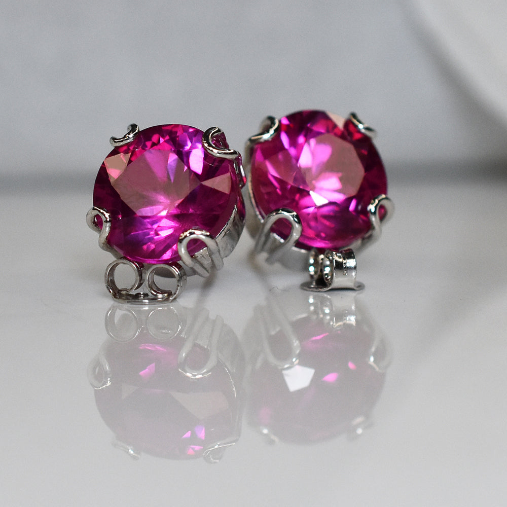 Burmese CERTIFIED Natural Pink Round Ruby 42.30 Ct Earring Pair Free Delivery