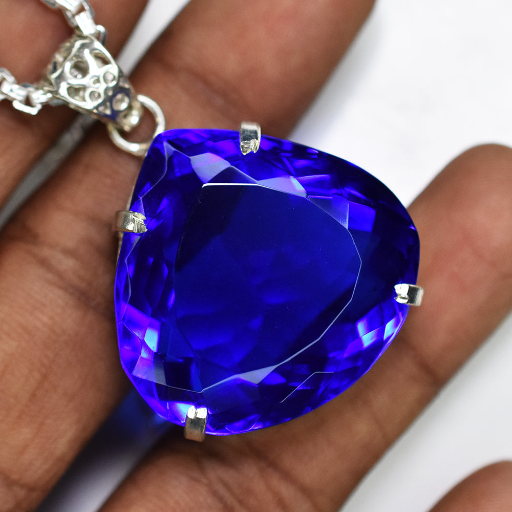 CERTIFIED 113.3 Ct Blue Tanzanite 925 Sterling Silver Gems Pendant Free Delivery