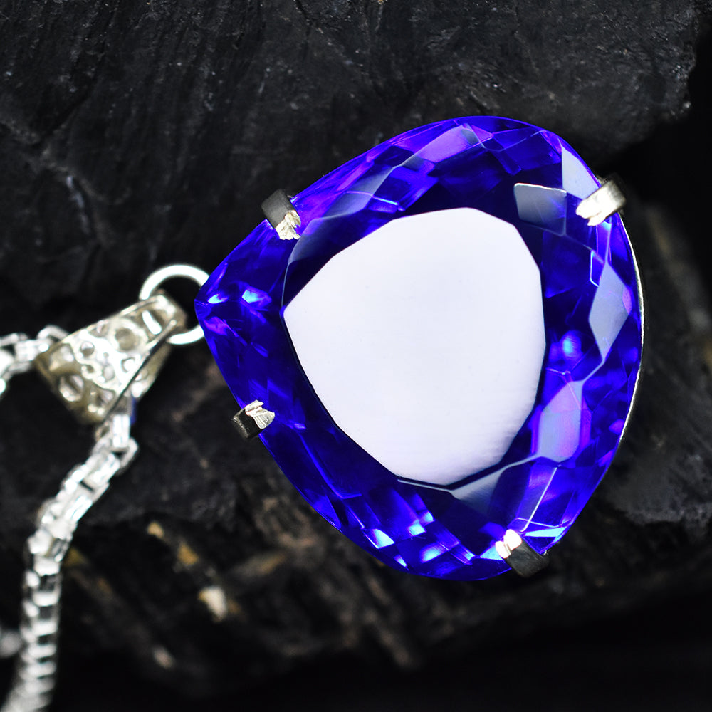 CERTIFIED 113.3 Ct Blue Tanzanite 925 Sterling Silver Gems Pendant Free Delivery