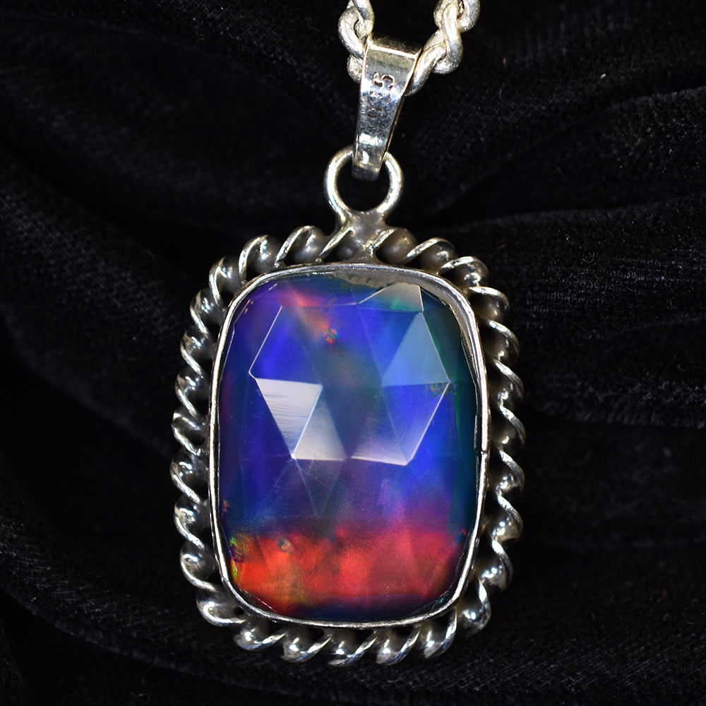 CERTIFIED Natural Opal Cushion Cut 35.65 Ct Certified Sterling Silver Pendant