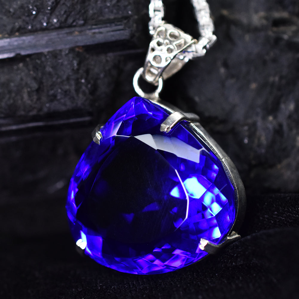 CERTIFIED 113.3 Ct Blue Tanzanite 925 Sterling Silver Gems Pendant Free Delivery