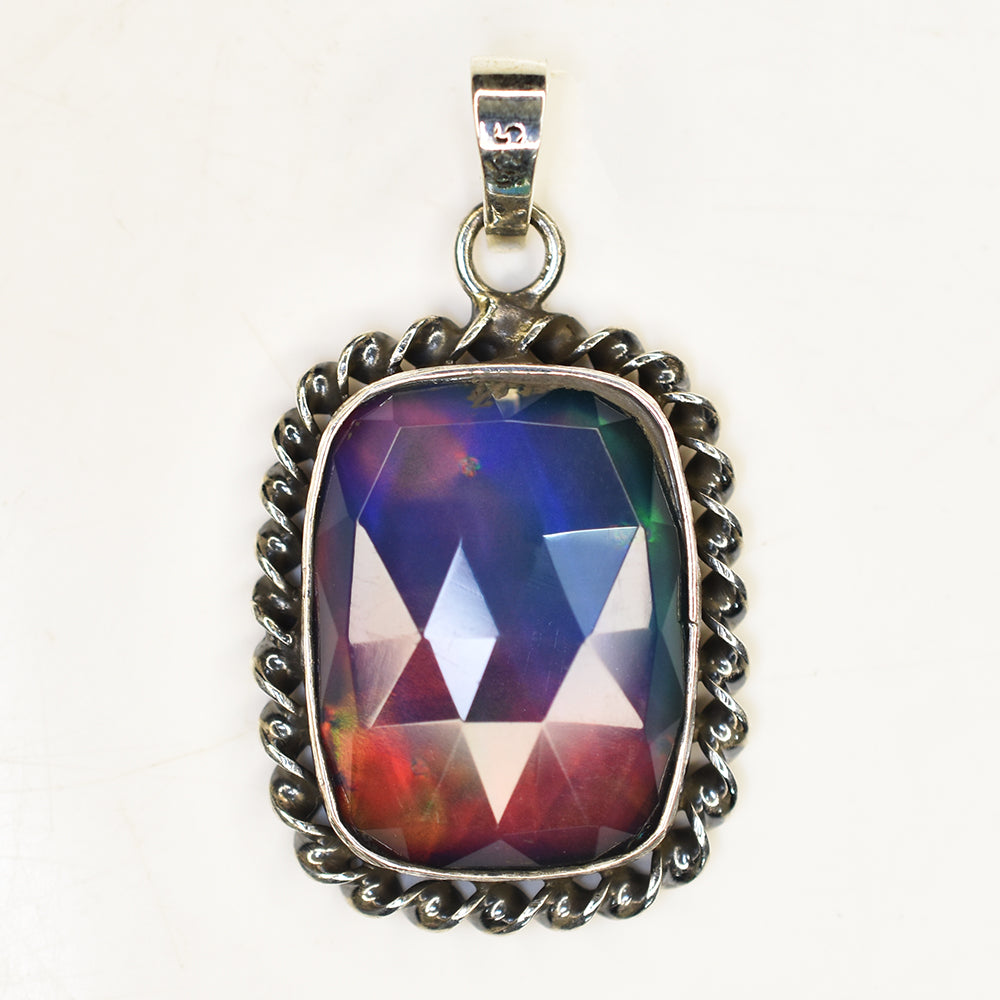 CERTIFIED Natural Opal Cushion Cut 35.65 Ct Certified Sterling Silver Pendant