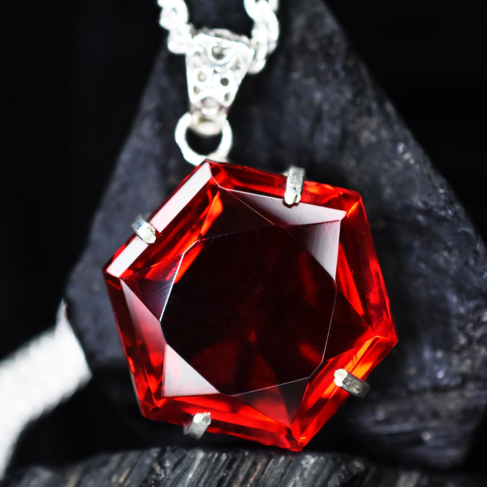 Lab Created 104.3 Ct CERTIFIED Ruby Pendant 925 Sterling Silver Fancy Gemstone