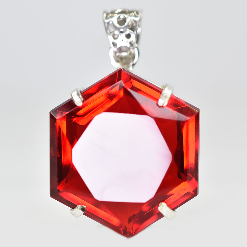 Lab Created 104.3 Ct CERTIFIED Ruby Pendant 925 Sterling Silver Fancy Gemstone
