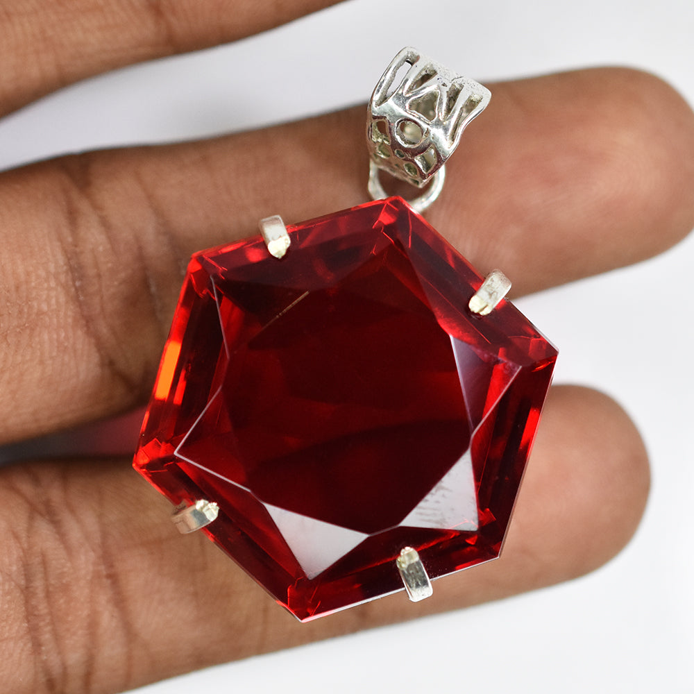 Lab Created 104.3 Ct CERTIFIED Ruby Pendant 925 Sterling Silver Fancy Gemstone