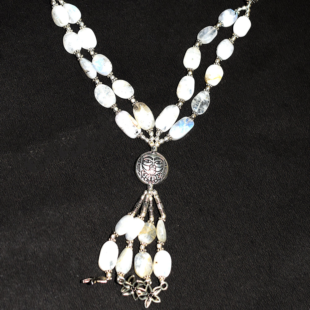 41 Gems Genuine 925 Sterling Silver Natural Moonstone Necklace 284 Ct Lab-Tested