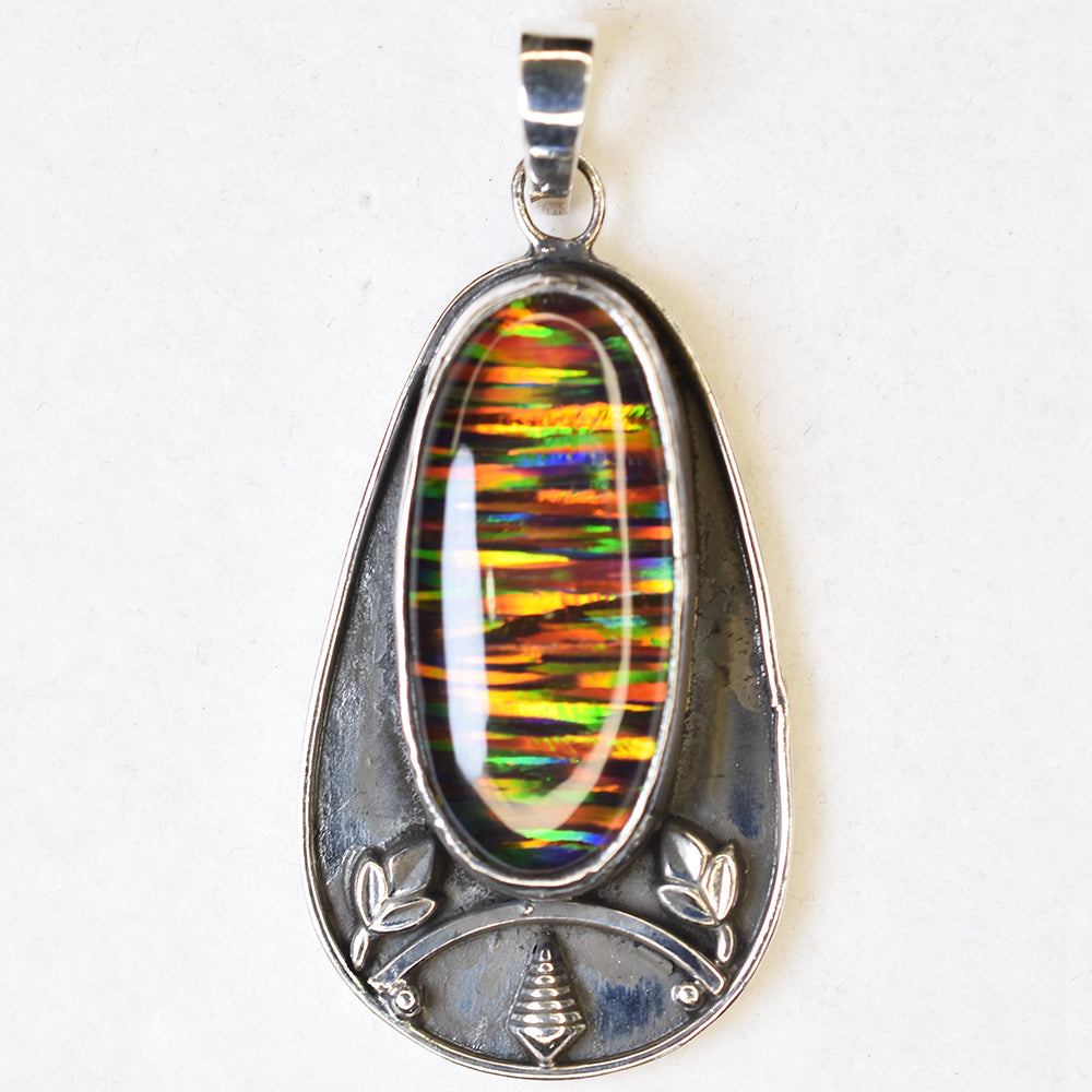 925 Sterling Silver 46 Ct Natural Beautiful Opal Gemstone Oval Pendant Certified