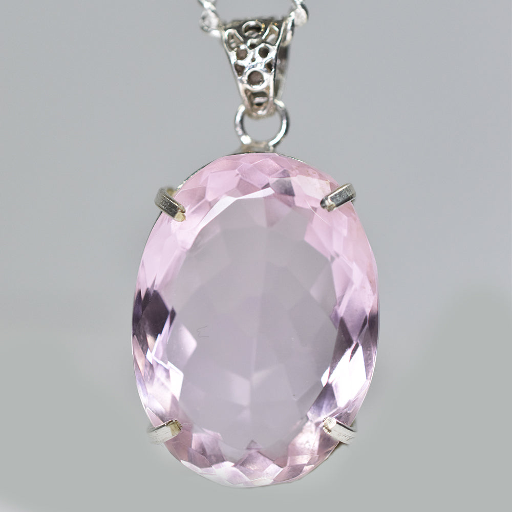 Lab Created 95.3 Ct CERTIFIED Pink Sapphire 925 Sterling Silver Oval Pendant