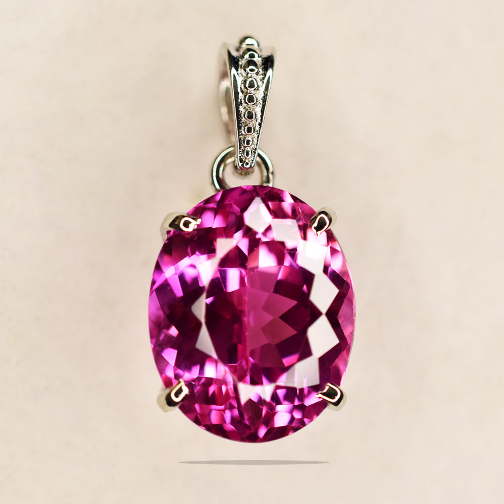 26.95 Ct Pink Tourmaline 925 Sterling Silver Natural Pendant CERTIFIED Gemstone