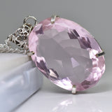 Lab Created 95.3 Ct CERTIFIED Pink Sapphire 925 Sterling Silver Oval Pendant