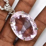Lab Created 95.3 Ct CERTIFIED Pink Sapphire 925 Sterling Silver Oval Pendant