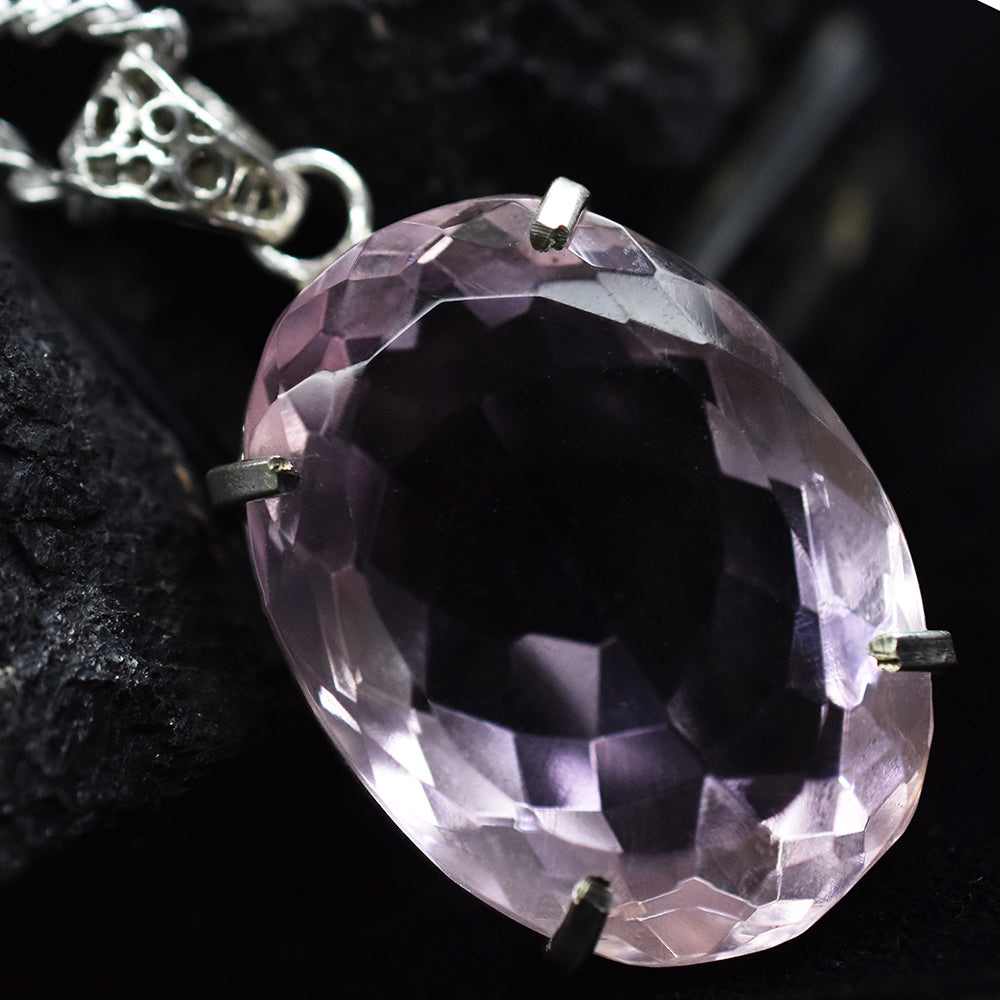 Lab Created 95.3 Ct CERTIFIED Pink Sapphire 925 Sterling Silver Oval Pendant