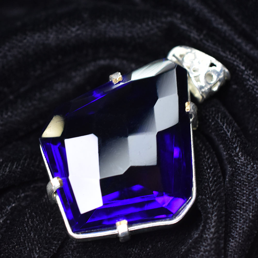 A+ Quality 87.5 Ct CERTIFIED Tanzanite 925 Sterling Silver Blue Fancy Pendant