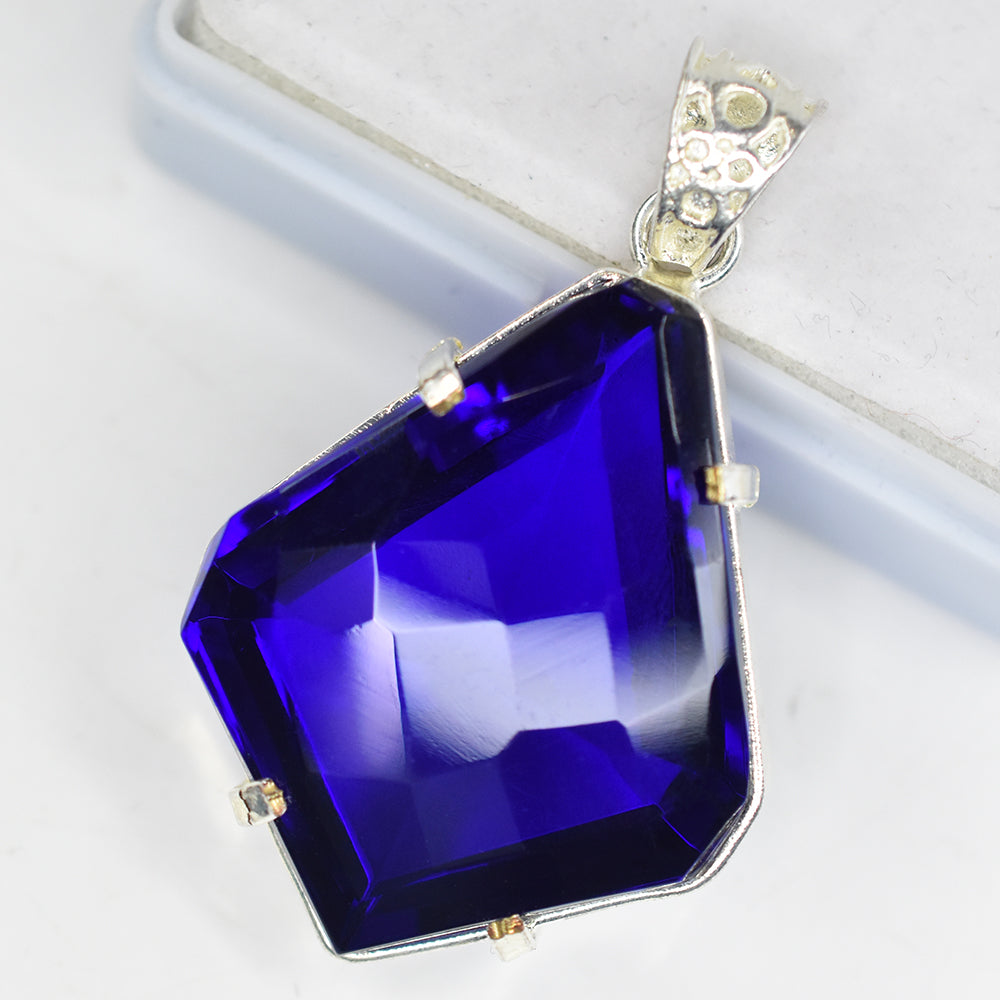 A+ Quality 87.5 Ct CERTIFIED Tanzanite 925 Sterling Silver Blue Fancy Pendant