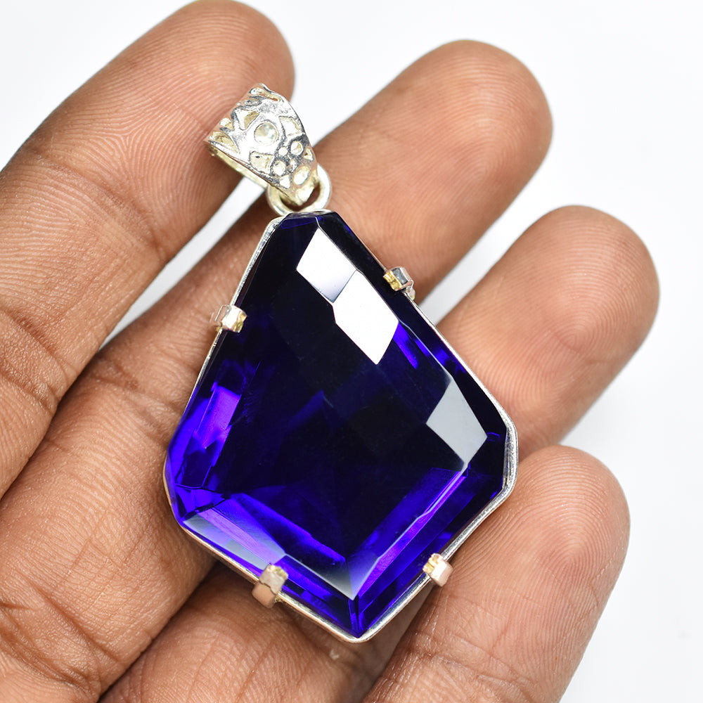 A+ Quality 87.5 Ct CERTIFIED Tanzanite 925 Sterling Silver Blue Fancy Pendant