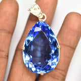 Blue Sapphire 104.95 Ct CERTIFIED Pear 925 Sterling Silver Gemstone Pendant