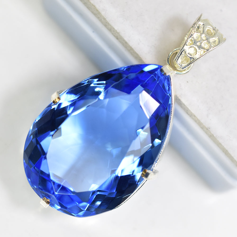 Blue Sapphire 104.95 Ct CERTIFIED Pear 925 Sterling Silver Gemstone Pendant