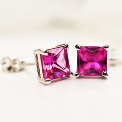Natural CERTIFIED 13.35 Ct Stunning Pink Ruby Square Cut Gemstone Earring Pair