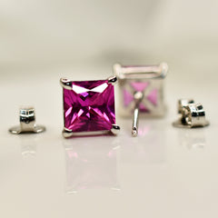 Natural CERTIFIED 13.35 Ct Stunning Pink Ruby Square Cut Gemstone Earring Pair