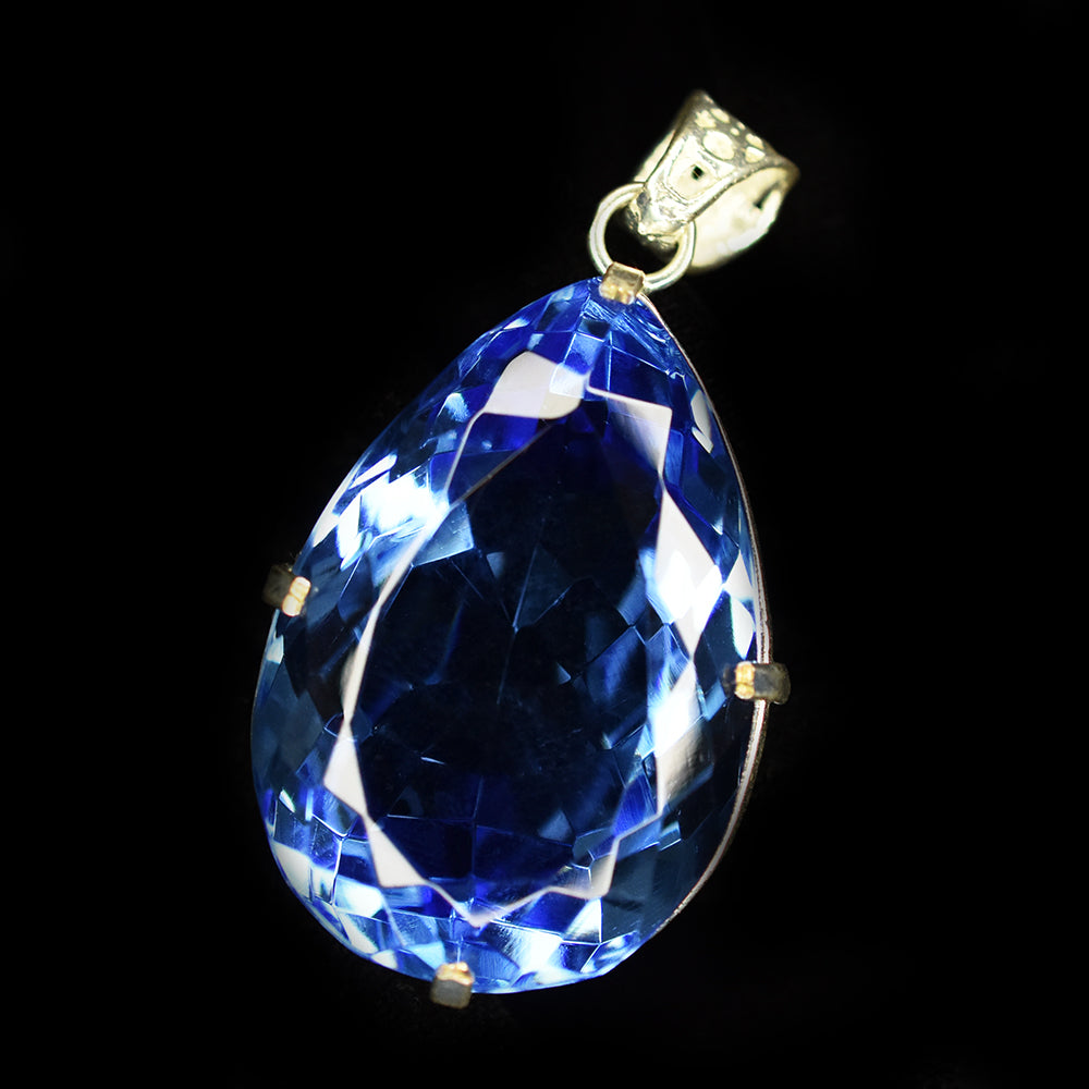 Blue Sapphire 104.95 Ct CERTIFIED Pear 925 Sterling Silver Gemstone Pendant