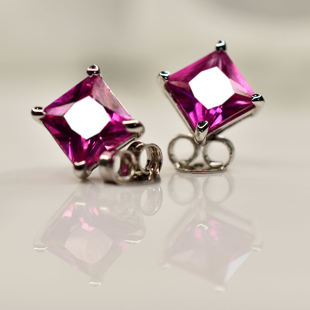 Natural CERTIFIED 13.35 Ct Stunning Pink Ruby Square Cut Gemstone Earring Pair