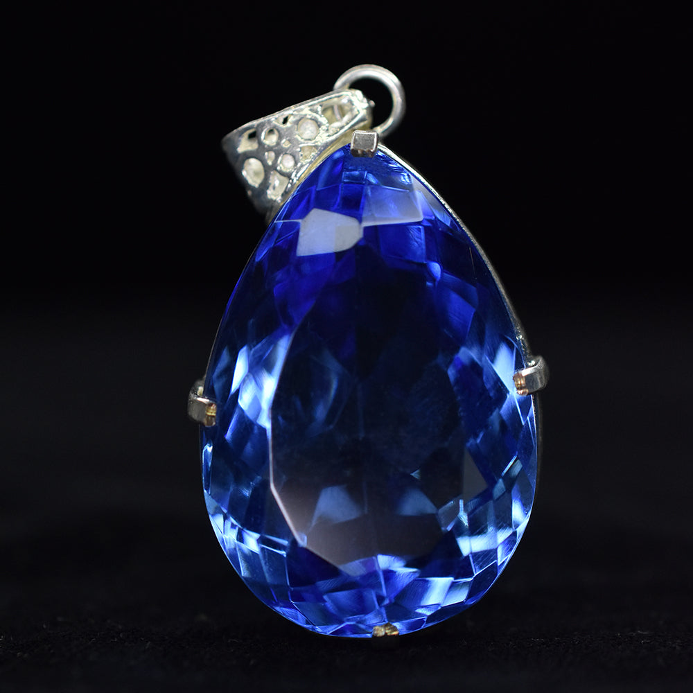 Blue Sapphire 104.95 Ct CERTIFIED Pear 925 Sterling Silver Gemstone Pendant