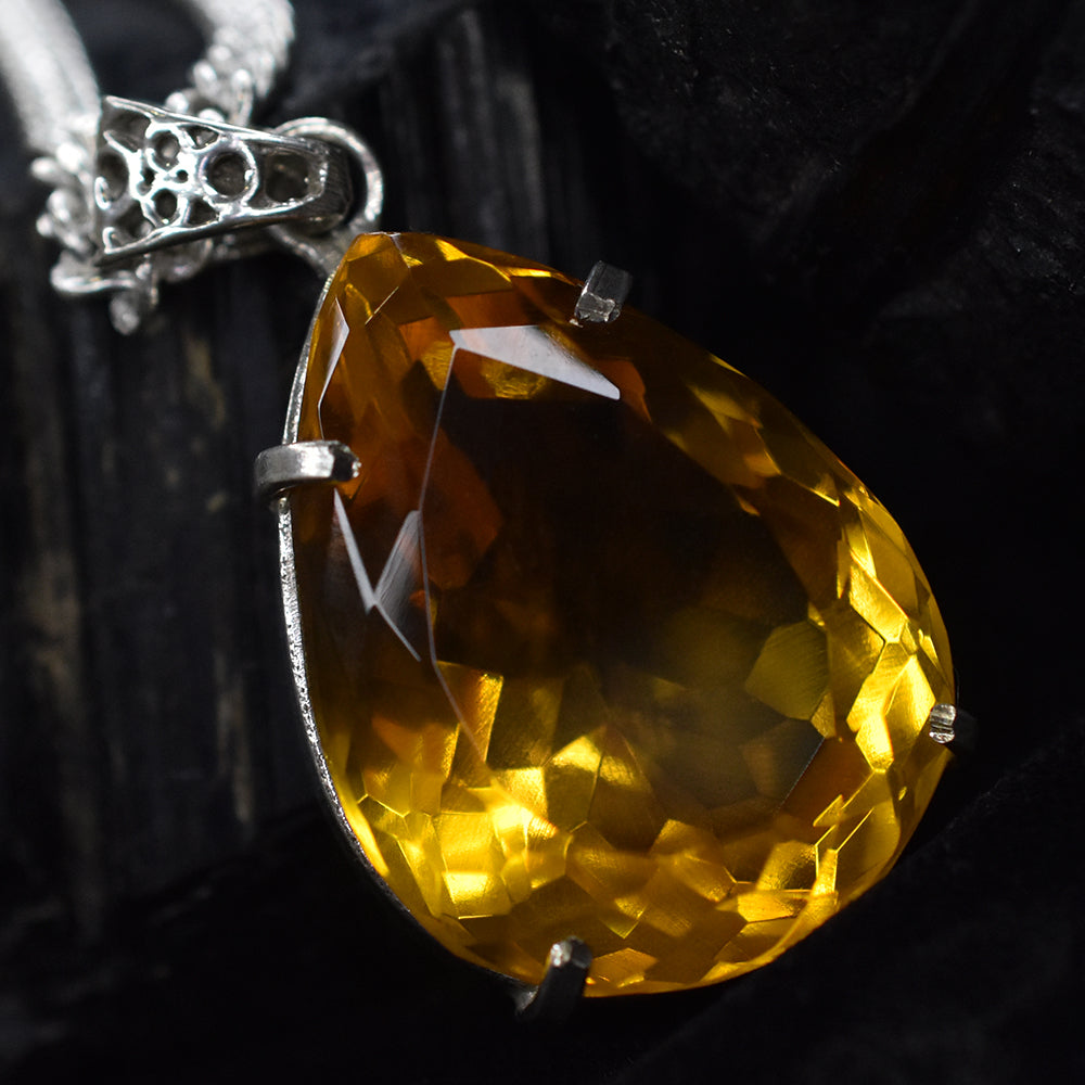 100.2 Ct Orange Topaz CERTIFIED 925 Sterling Silver Pear Cut Pendant Free Gift