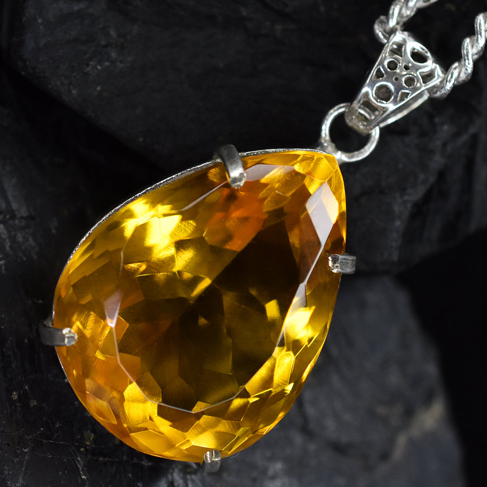 100.2 Ct Orange Topaz CERTIFIED 925 Sterling Silver Pear Cut Pendant Free Gift