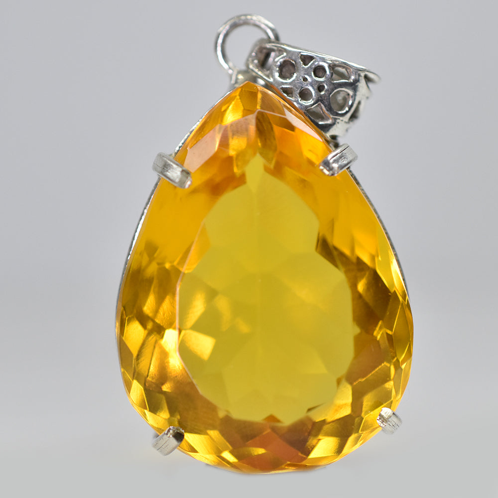 100.2 Ct Orange Topaz CERTIFIED 925 Sterling Silver Pear Cut Pendant Free Gift