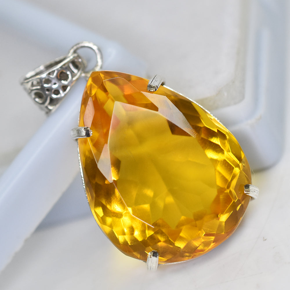 100.2 Ct Orange Topaz CERTIFIED 925 Sterling Silver Pear Cut Pendant Free Gift