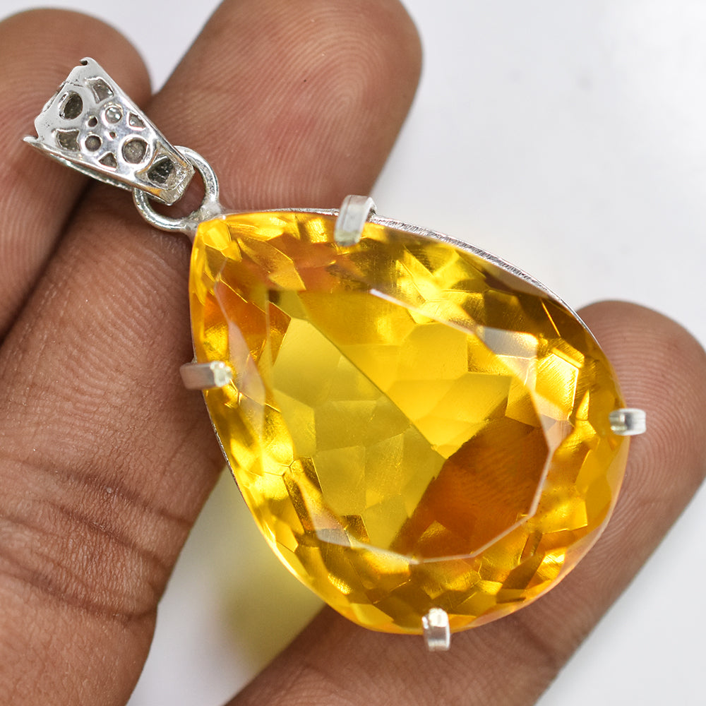 100.2 Ct Orange Topaz CERTIFIED 925 Sterling Silver Pear Cut Pendant Free Gift