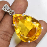 100.2 Ct Orange Topaz CERTIFIED 925 Sterling Silver Pear Cut Pendant Free Gift