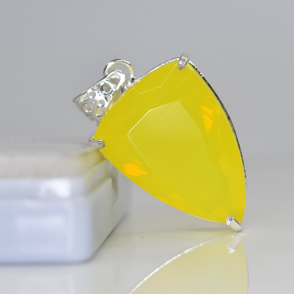 CERTIFIED 76.2 Ct Yellow Opal 925 Sterling Silver A Grade Fancy Gemstone Pendant